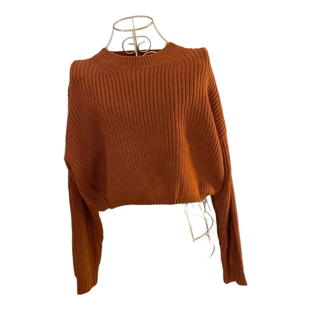 Elodie NWT Cropped Crewneck Sweater XS XL Orange